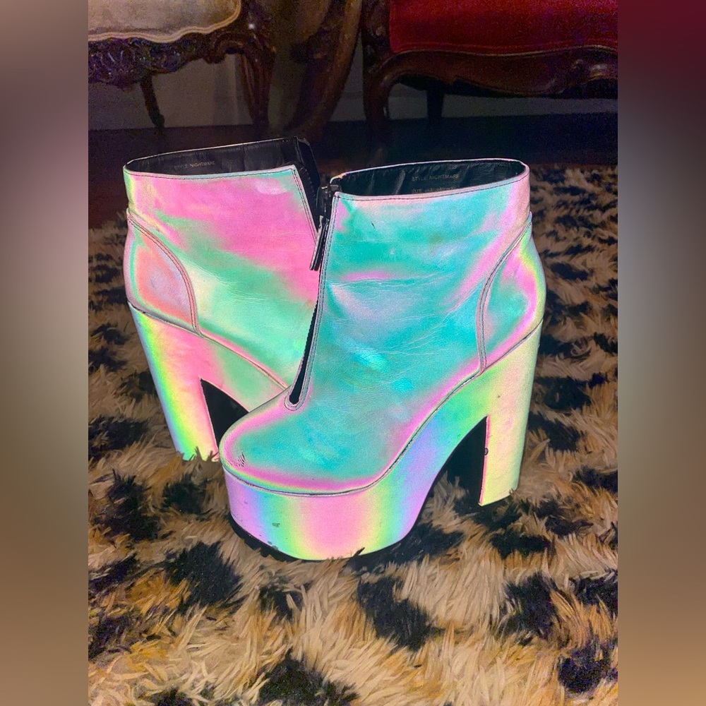 YRU Nightmare Reflective Platform Boots Booties Rave Club Fetish Dancer Size 8